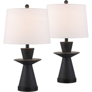 360 Lighting Fiona 24 1/2" High Mid Century Modern Table Lamps Set of 2 USB Port Black Metal White Shade Living Room Charging Bedroom Bedside House - 1 of 4