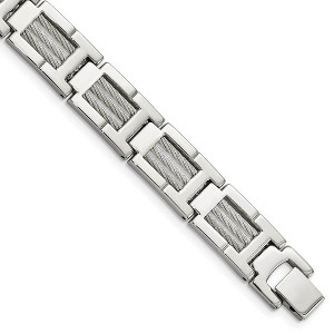 Black Bow Jewelry Men's Stainless Steel Gray Cable Inlay Link Bracelet, 8.5 Inch - 1 of 4