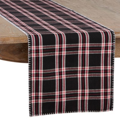 16" X 72" Plaid Whipstitch Runner Black - SARO Lifestyle