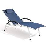 Outdoor Aluminum 5 Position Adjustable Chaise Lounge with Headrest - Navy - Crestlive Products