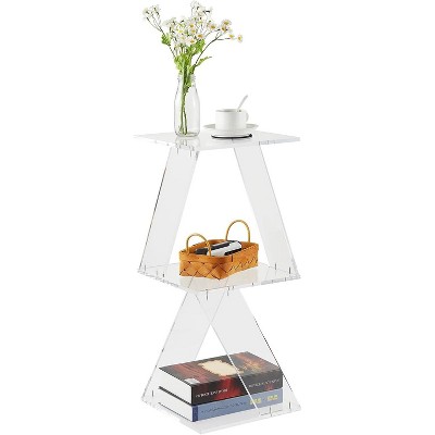 Homhougo Acrylic Ladder Bookshelf, 11.8 * 11.8 * 27.4in, 3-Tier Clear Wall Mounted Book Shelf for Small Spaces, Multipurpose Bookcase