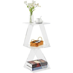 Homhougo Acrylic Ladder Bookshelf, 11.8 * 11.8 * 27.4in, 3-Tier Clear Wall Mounted Book Shelf for Small Spaces, Multipurpose Bookcase - 1 of 4
