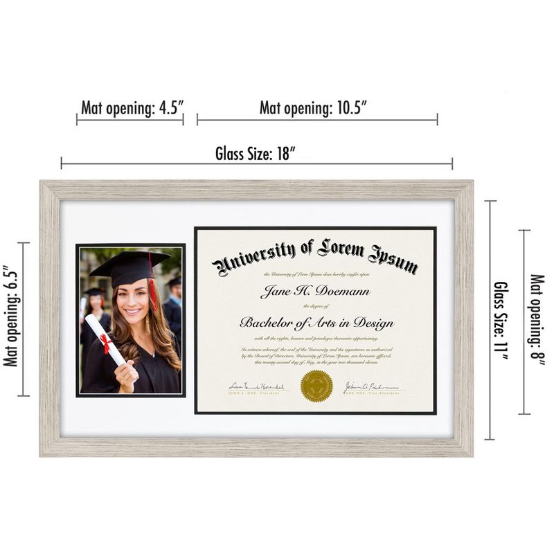 Americanflat 11x18 Graduation Frame with tempered shatter-resistant glass - 2 Opening Mat Displays 5x7 Photo Frame and 8.5x11 Diploma Frame - Available in a variety of Colors, 4 of 6