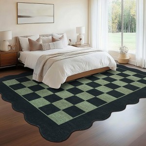 2x6FT Modern Washable Area Rug for Living Room, Foldable Floor Rug with Non Slip Backing, Low Pile Stain Resistant Indoor Carpet for Dorm, Beige - 1 of 4