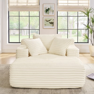 Living Room Compressed Chaise Lounge Foam Sofa bed, Fluffy Corduroy Upholstered Cloud Couch with Deep Seat, Beige