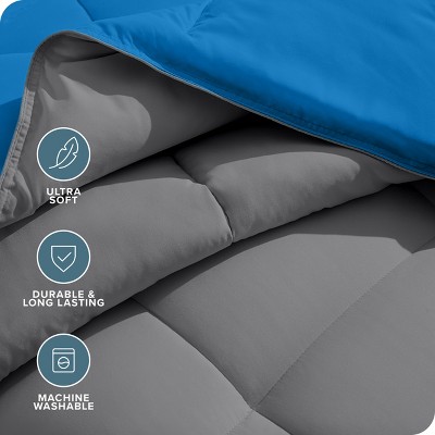 Queen Grey and Medium Blue Reversible Microfiber Comforter