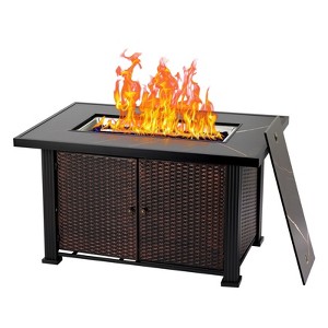 44 Inch Propane Outdoor Fire Pit Table, 50000BTU Rectangle Double-Door Fire Table, Slate Tabletop with Hidden Ignition - 1 of 4