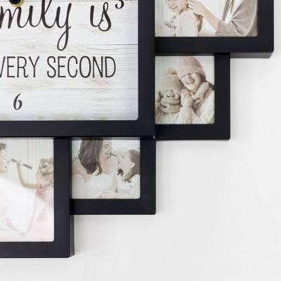 Black Square Collage Wall Clock with Picture Frames