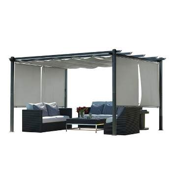 Aoodor 10 x 13 ft Outdoor Pergola with Retractable Canopy, Aluminum Frame, 4 Pieces Patio Sun Shade Shelter for Backyard, Deck