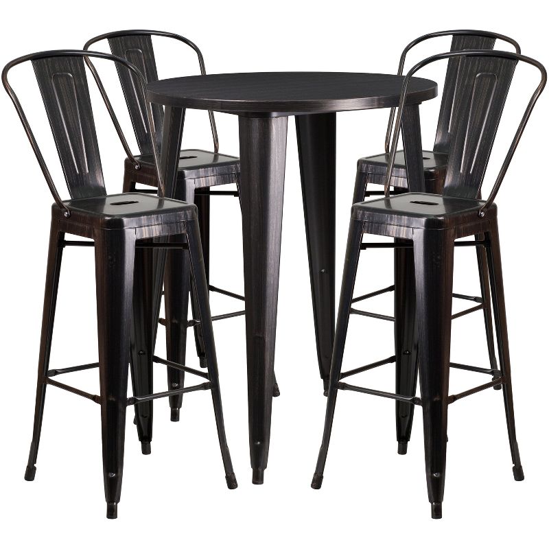 Flash Furniture Commercial Grade 30" Round Metal Indoor-Outdoor Bar Table Set with 4 Cafe Stools, 1 of 6