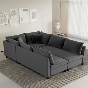Modular 6-Seat Chenille Sectional Sofa Bed with Pillows, Free Combination Couch Set - 1 of 4