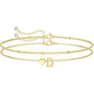 Dainty Initial Heart Gold Bracelets for Women Trendy, 14K Real Gold Letter Charm Bracelet Jewelry - 1 of 4