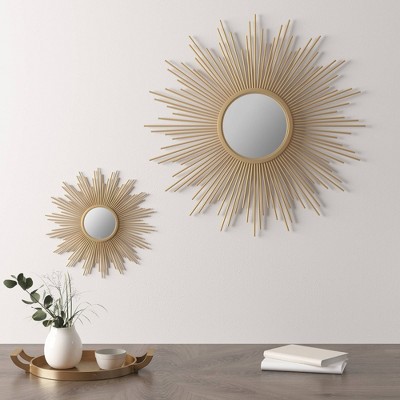 Gold Sunburst Round Wall Mount Decorative Mirror