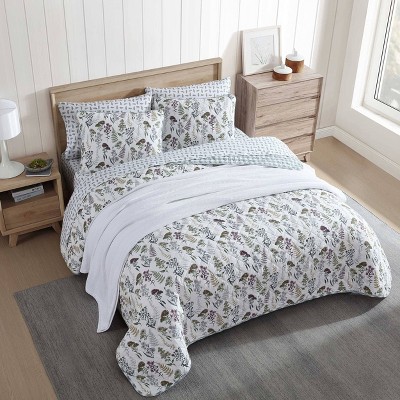 White Cotton Reversible Floral Full Quilt Set