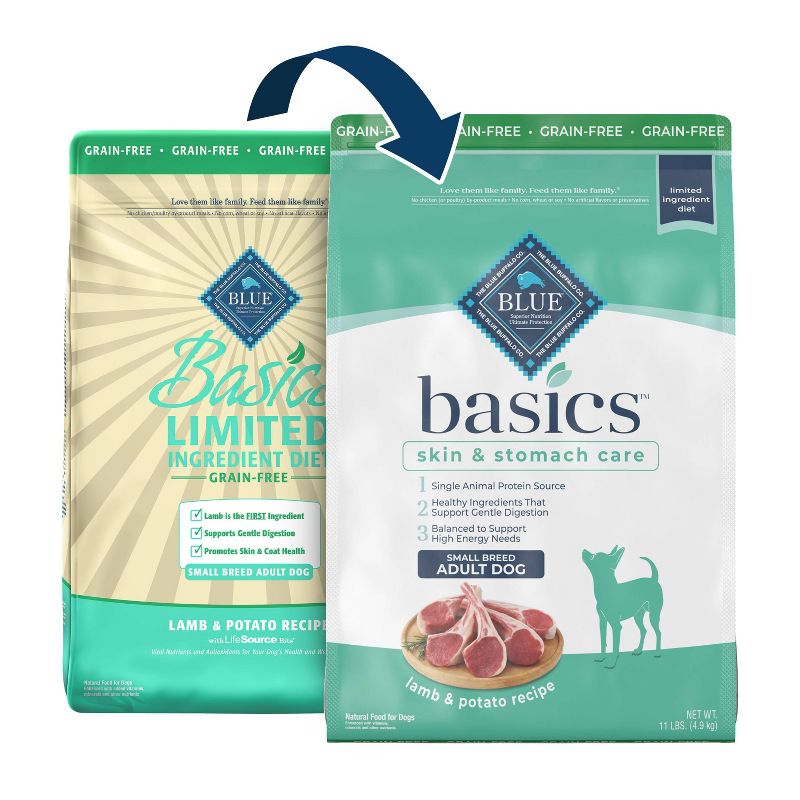 Blue Buffalo Basics Skin &#38; Stomach Care  Grain Free Natural  Lamb &#38; Potato Recipe Small Breed Dry Dog Food - 11lbs, 3 of 13