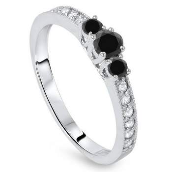 Pompeii3 1/2ct Black & White Diamond 3 Stone Ring 10K White Gold