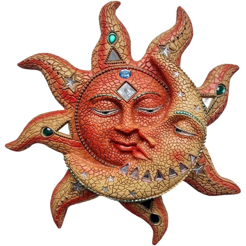 FC Design 16" Mosaic Celestial Sun and Moon Sculpture Wall Decor Art Hanging Sun and Crescent Decoration, 1 of 4