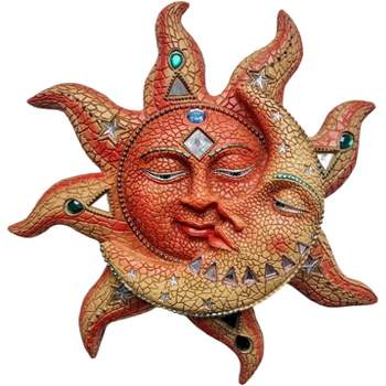 FC Design 16" Mosaic Celestial Sun and Moon Sculpture Wall Decor Art Hanging Sun and Crescent Decoration