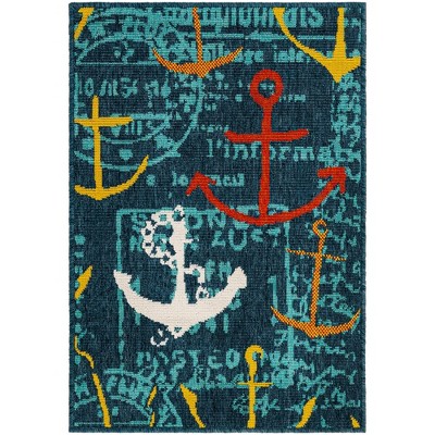 Navy Blue Coastal Nautical Anchors 2' x 3' Outdoor Rug