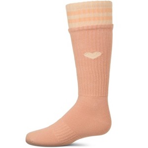 Memoi Girls Ribbed Cotton Blend "Heart and Stripes" Knee Sock - 1 of 4