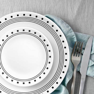 White Vitrelle Glass Dinnerware Set with Geometric Pattern, Service for 4