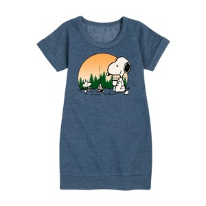 - Peanuts - Campfire Mugs Graphic Short Sleeve Fleece Dress - 1 of 4