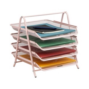 Mind Reader 4-Tier Paper Tray Desktop Organizer Metal Mesh Pink - 1 of 4