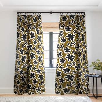 Alisa Galitsyna Florals on Olive Background Single Panel Sheer Window Curtain - Society 6