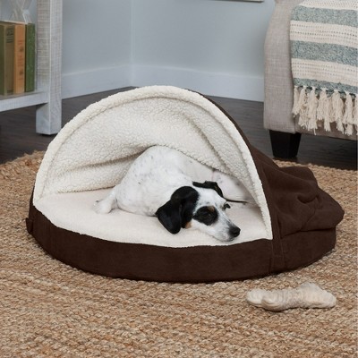 Espresso 26" Sherpa & Suede Orthopedic Snuggery Dog Bed