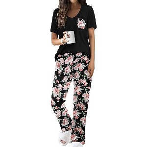 Ekouaer Pajama Sets for Women 2 Piece Short Sleeve Pj Sets With Long Printed Pants Sleepwear Casual Lounge Sets - 1 of 4