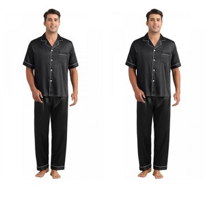 INSPIRE CHIC Men's 2 Pack Button Down Short Sleeve Satin Pajamas Sets - 1 of 4