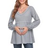 Womens Maternity Blouse V Neck Long Sleeve Waffle Knit Blouse - 2 of 4