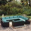 vidaXL Garden Lounge Set Black Poly Rattan, Water Blue Cushions - 2 of 4