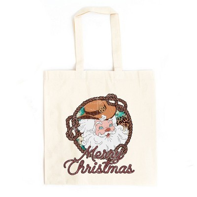 City Creek Prints Western Santa Canvas Tote Bag - 15x16 - Natural