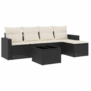 vidaXL 6 Piece Patio Sofa Set with Cushions Black and Cream - With Table - 1 of 4