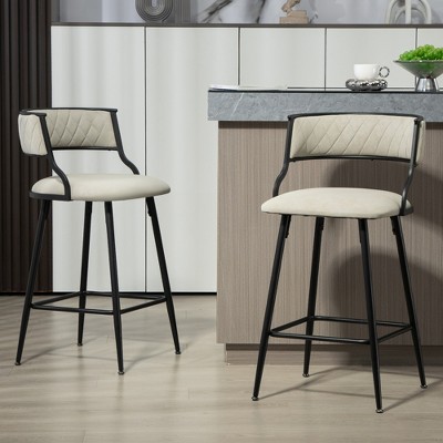 SKRAN 26" Modern Counter Height Bar Stool High Barstools Set of 2 With Metal Legs, Black Powder Coating Base, Curved Back for Bar, Dining Room