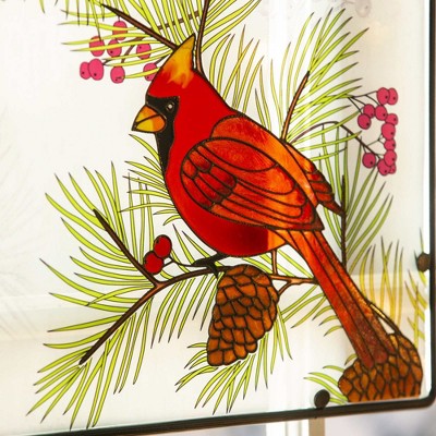 Christmas Winter Cardinal Stained Glass Wall Art 16.25 Inches