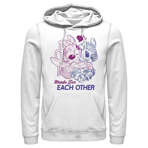 Men's Lilo & Stitch Made for Each Other Pull Over Hoodie - White - 2X Large