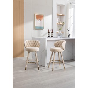 Sapphtopaz Swivel Bar Stools Set of 2, Upholstered Counter Height Bar Stools with Button Tufting and Wood Legs, High Chairs for Kitchen Island - 1 of 4