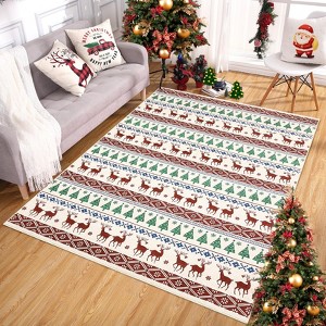 Christmas Area Rug, Washable Snowflake Holiday Accent Rug, Non Slip Low Pile Decorative Boho Carpet for Home - 1 of 4
