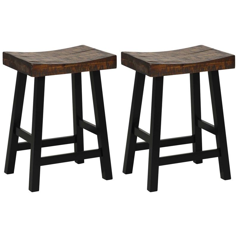 Costway 24" Bar Stool Set of 2 Counter Height Solid Wood Curved Saddle Seat Footrest, 1 of 10