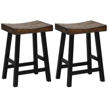Costway 24" Bar Stool Set of 2 Counter Height Solid Wood Curved Saddle Seat Footrest