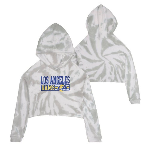 NFL Los Angeles Rams Girls' Gray Tie-Dye Crop Hooded Sweatshirt - XS