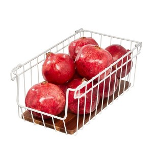 The Ría Safford Collection by iDesign Open Front Wire Basket with Acacia Wood, 16" x 8" x 6", Coconut - 1 of 4