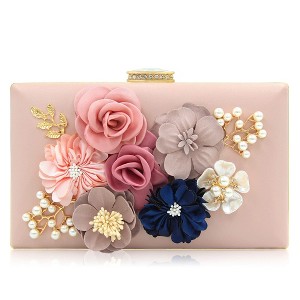 Evening Bag for Women, Flower Wedding Evening Clutch Purse Bride Floral Clutch Bag (Light Pink) - 1 of 4