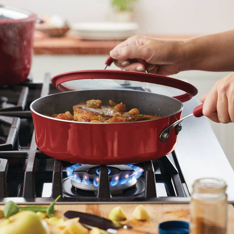 Rachael Ray Cook + Create Aluminum Nonstick Saute Pan with Lid 3qt Red, 4 of 14
