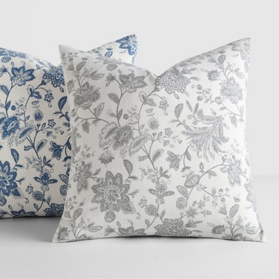 Gray Floral Cotton Square Throw Pillow Set