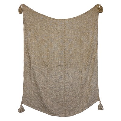 Tan Corner Tassel Hand Woven Acrylic Throw - Foreside Home & Garden