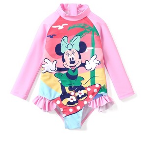 PATPAT Disney Princess Moana Girl Swimsuit One Piece Rash Guard UPF 50+ Summer Bathing Suit Long Sleeve Swimwear - 1 of 4