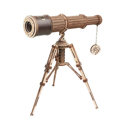 ROBOTIME 3D Wooden Puzzles DIY Monocular Telescope Model Kit, Beige, 13"*9.4"*12.8"